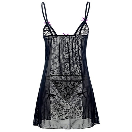

zuwimk Lingerie For Women Women Lingerie with Garter Lace Bustier Set with Underwire Negligee Dress (No Stockings) Purple S