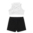 thumbnail image 4 of Linjinx Girls 2PCS Sport Outfits Racerback Crop Top with Booty Shorts Set Ballet Dance Gymnastics Ivory&Black 10, 4 of 7