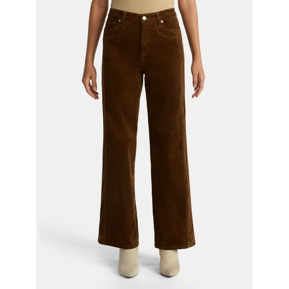Time and Tru Women's and Women's Plus Corduroy Seamed Wide Leg Pants, 31" Inseam, Sizes 2-22