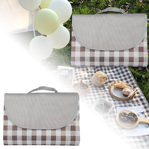 Waterproof Picnic Blanket - Extra Large 78"x78" Sandproof Outdoor Mat, Foldable & Portable for Beach, Park, Camping, Concerts - Cute Gingham Design