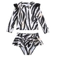 thumbnail image 5 of hengsof Girls' Long Sleeve Split Swimsuit, Fashionable Ruffle Print Marine Sports Conservative Skirt Swimsuit Suit, Suitable for The Seaside Beach Children 2-12 Years Old, 5 of 7