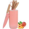 thumbnail image 1 of Kitchen Knife Set, 6 Pieces Professional Knife Set for Kitchen, Ultra-Sharp Stainless Steel Chef Knife Set with Universal Knife Block, Perfect Gifts for Mom Wife Girl (Pink), 1 of 7