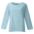 thumbnail image 4 of Yigetop Linen Shirts for Women Linen Shirts for Women 2025 Trendy Long Sleeve Summer Tops Casual Loose Tshirts Basic Tees Women's Linen Shirt Blue3 L, 4 of 5