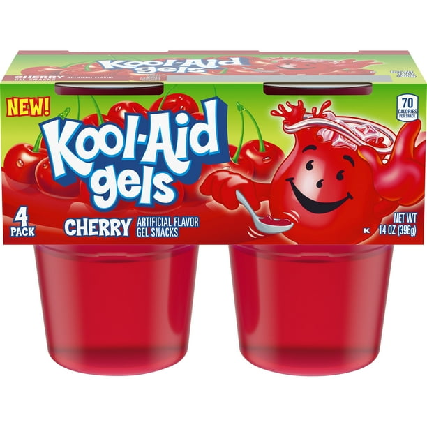 KoolAid Gels Cherry JellO ReadytoEat Gelatin Snacks, 4 ct Cups