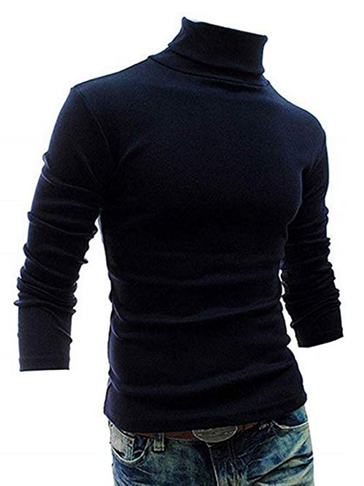 kaifongfu Mens Turtleneck Sweater Autumn Winter Pure Color Long Sleeve Pullover Blouse Top
