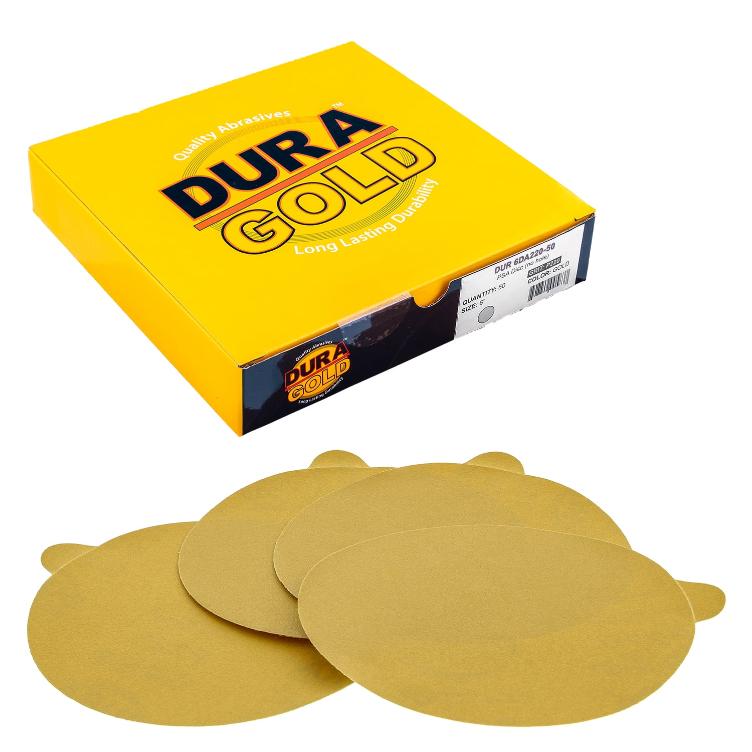 Box of 50 220 Grit 6" Gold PSA Self Adhesive Sanding Discs for DA Sanders 