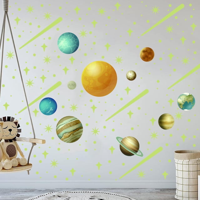 Adhesivos de pared de PVC que brillan en la oscuridad, sistema solar, 20 x 30 cm