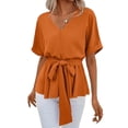 thumbnail image 2 of Women Summer V Neck Shirt Short Sleeve Tie Casual T Shirt Top, 2 of 4