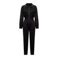 thumbnail image 4 of UAMVSH Women Velvet 2 Piece Outfits Warm Fleece Full Zip up Cropped Jackets and Jogger Pants with Pockets Soft Long Sleeve Sets(Small,Black), 4 of 6