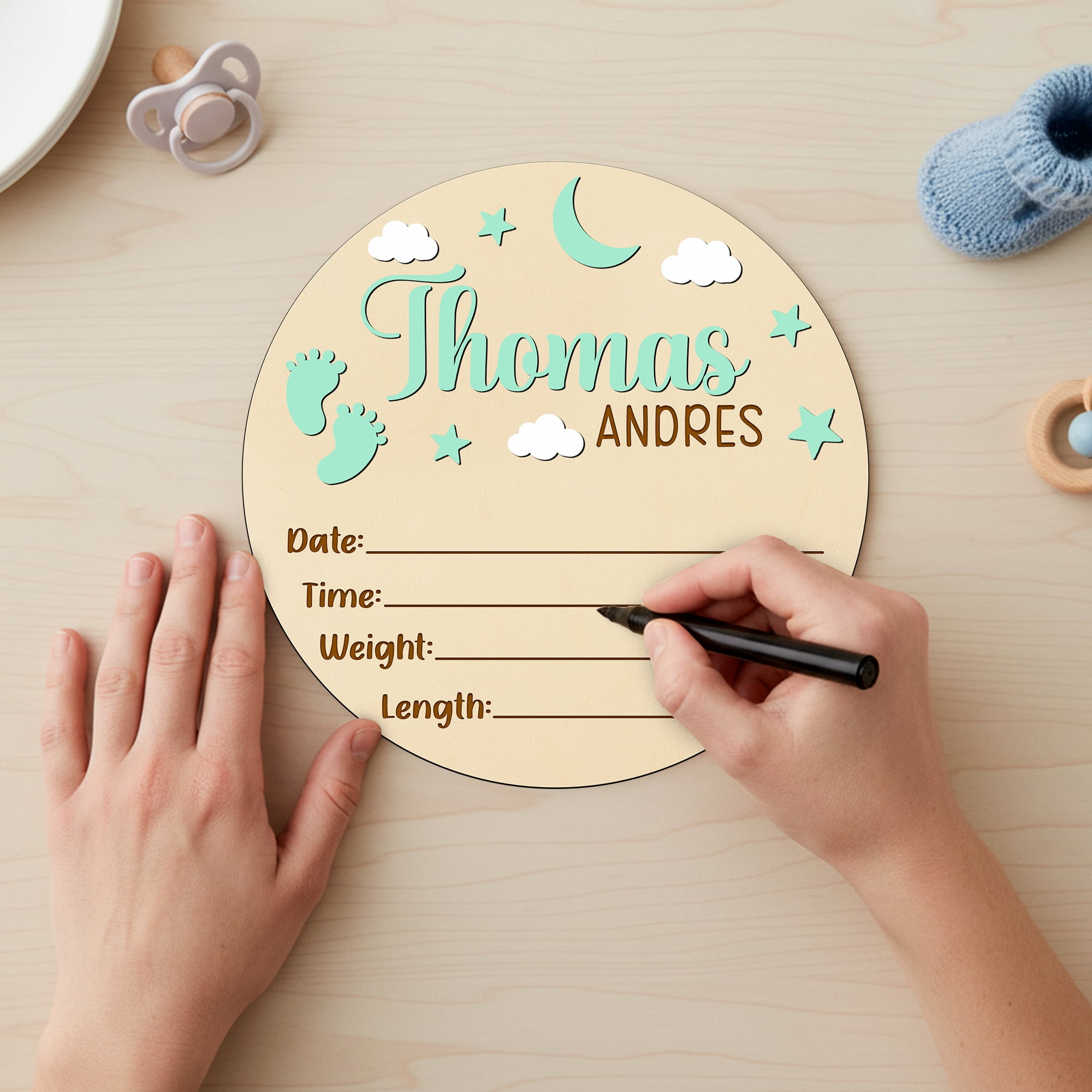 Personalized Baby Birth Name Sign Set, Wooden Nursery Decor with Stand, Custom Newborn Keepsake Gift, Baby Shower & Newborn Announcement