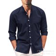 thumbnail image 1 of xiaxaixu Chemise Décontractée Homme, Manches Longues Col Montant Boutons Couleur Unie Ample Fête Rue Printemps Été Hauts, 1 of 5