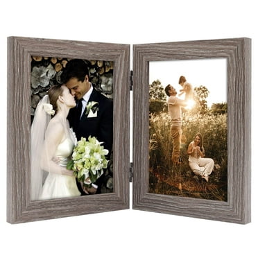 Golden State Art 5x7 2-Opening Hinged Folding Collage Picture Frames with Real Glass, Grey, 1-Pack