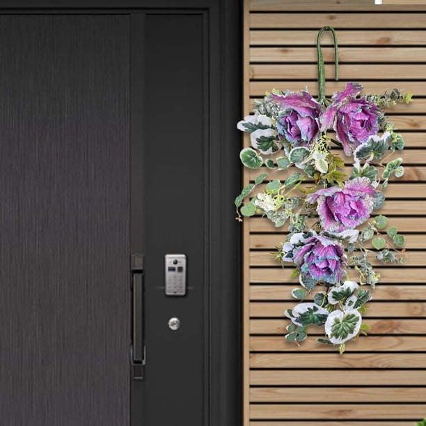 Corona de lágrima para puerta delantera, adorno de corona de lágrima de primavera, corona para fiesta de boda para sala de estar, decoración de pared Violeta
