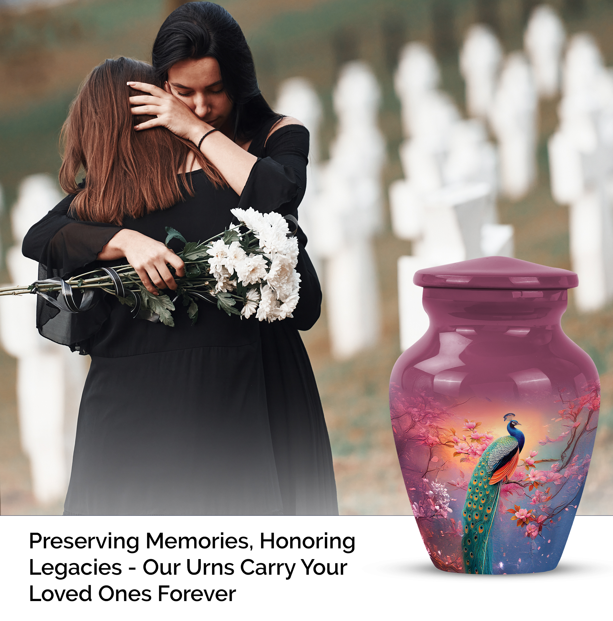 MUKTIVE Peacock Cremation Urn for Human Ashes Adult Mom & Dad, Funeral Keepsake Decorative Pink Flowers Urns for Ashes Male & Female Burial, Pink for Memorial Cremated Urns (3 Inch)