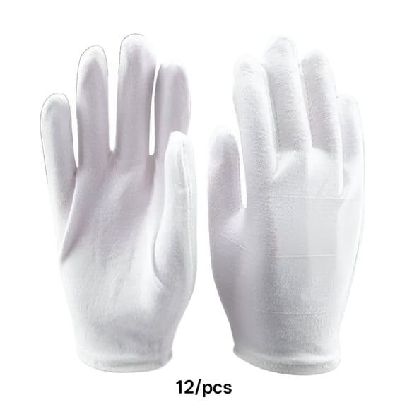 TELOLY 12 Pairs/Lot White 100% Cotton Ceremonial Gloves for Male Female Serving / Waiters/Drivers/Jewelry Gloves,White Gloves,White Cotton Gloves