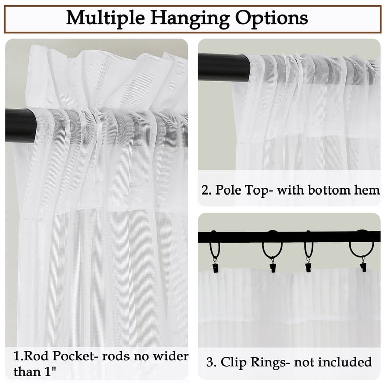 OVZME Luna 108" Striped White Sheer Curtains, 2 Panels photo 4