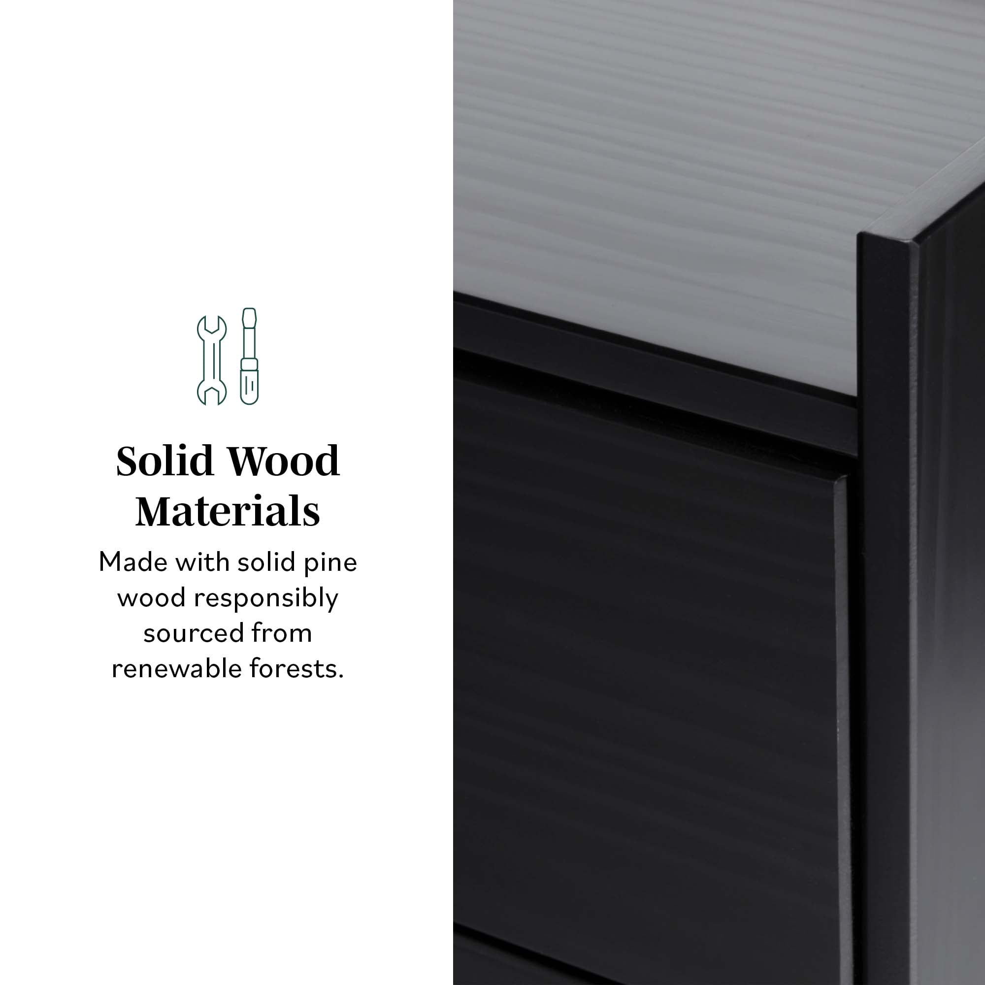 Walker Edison Mid-Century Modern Gallery-Top 2-Drawer Nightstand, 2 Pack, Black