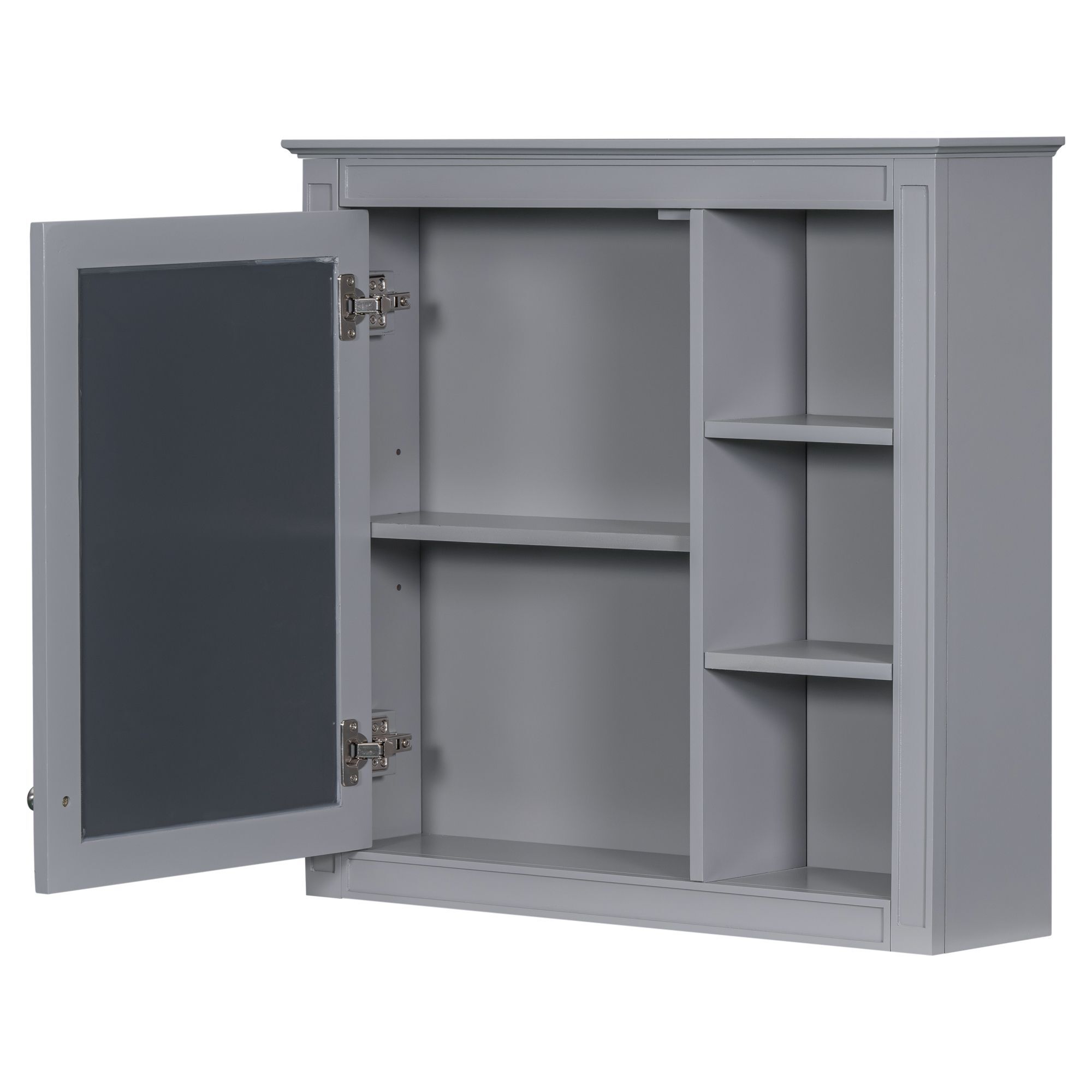 DEALTOPS Stylish Wall Mounted Bathroom Mirror Cabinet with Cabinet and Open Shelves, Gray