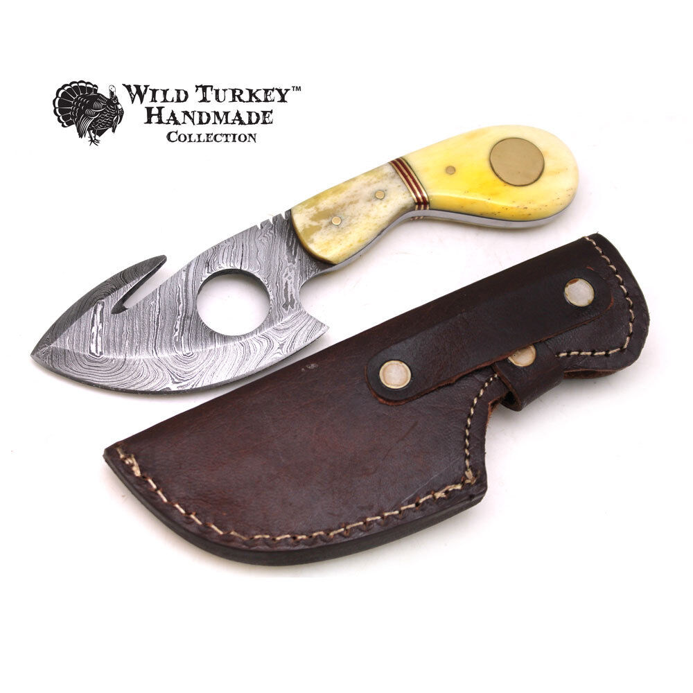 Wild Turkey Handmade Damascus Collection Fixed Blade Hunting Knife w/ Sheath