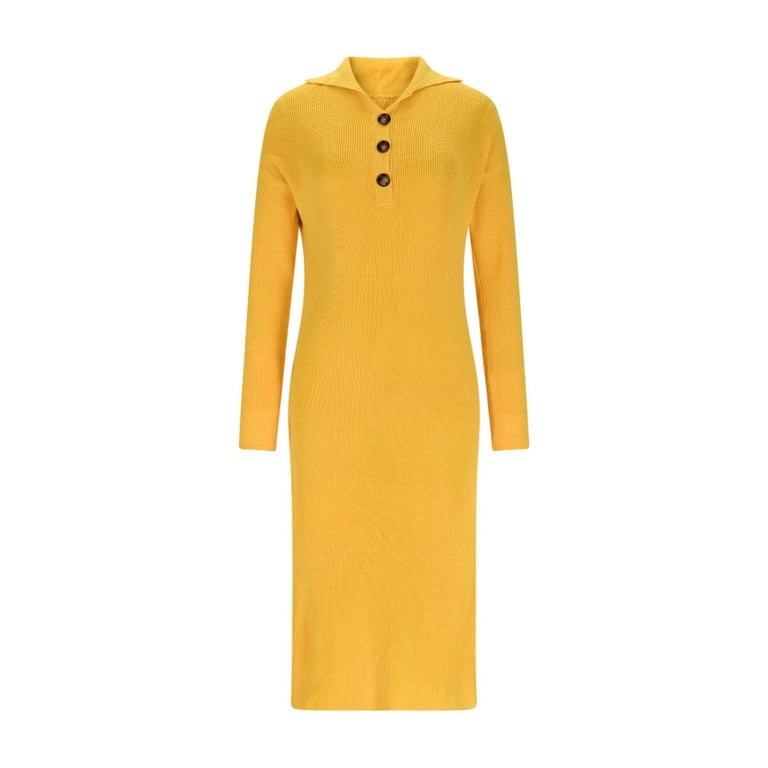 SwiftWear Women's Button-Down Sweater Dresses Relaxed Fit Knit Tunic with  Pocket Detail, Comfort Cozy Casual Long Sleeve Midi Dress, Yellow -  Walmart.com
