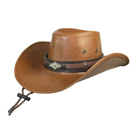 Segolike Cowboy Hat Jazz Caps Stylish Lightweight Cowgirl Hat with Adjustable Chin Strap Sun Protection Hat for Holiday Party Festival Brown