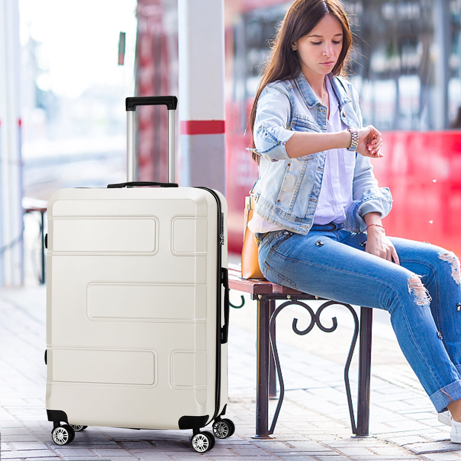 TSA Lock 3 Piece Luggage Sets Hardside Spinner in White