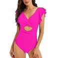 thumbnail image 2 of Cadmus Womens V Neck Ruffled One Piece Swimsuit Tummy Control Cutout Bathing Suits,2390,Rose Pink，Small, 2 of 4