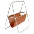 thumbnail image 1 of DOLITY Stainless Steel Magazine Rack for Newspapers And Books. Versatile Faux Leather Shelving Unit for Office, Exhibitions, Bathroom, Or Studio. Brown, 1 of 9
