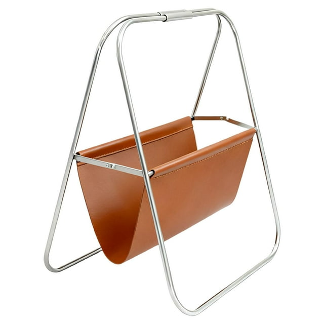 Siruishop Stainless Steel Magazine Rack for Newspapers And Books. Versatile Faux Leather Shelving Unit for Office, Exhibitions, Bathroom, Or Studio. Brown