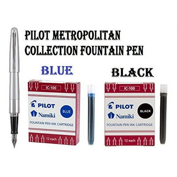 Pilot Metropolitan Collection Fountain Pen, Silver Barrel, Classic Design, Me...