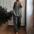 thumbnail image 2 of NMMUED Linen 2 Piece Set for Women Vacation Outfits Cotton Linen Summer Shirts Wide Leg Linen Pants Summer Flowy Boho Outfits Breathable Outfits Lounge Wear Green 2 XL, 2 of 6