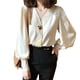 thumbnail image 3 of Camisa de mujer Cuello en V Verano Color sólido Linterna Botón de manga larga Top, Albaricoque, M seitruly AP001446-07, 3 of 7