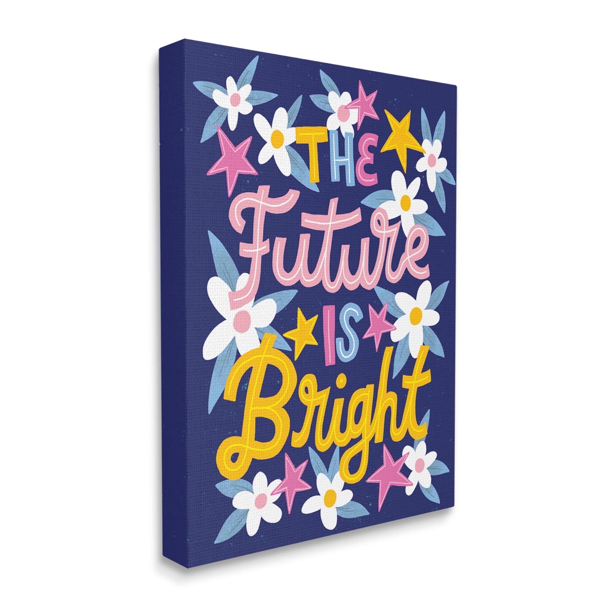 Stupell Industries The Future Is Bright Floral Phrase Inspirational Painting Gallery Wrapped Canvas Print Wall Art