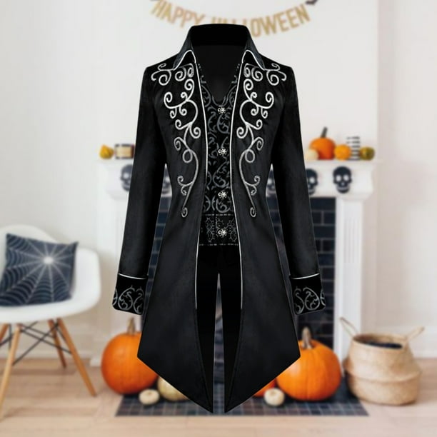 Disfraz Premium Chaqueta gótica punk para hombre, disfraces medievales renacentistas de Halloween, vampiro y caballero Kuymtek Negro T M para Hombre