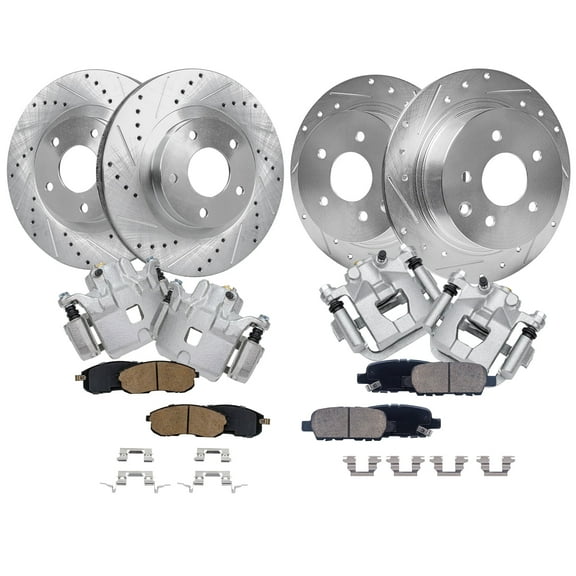 Detroit Axle - Brake Kit for 2002-2006 Nissan Altima Drilled Slotted Brake Rotors Ceramic Brakes Pads Brake Calipers Replacement [11.65" Front & 11.46" Rear Rotors]