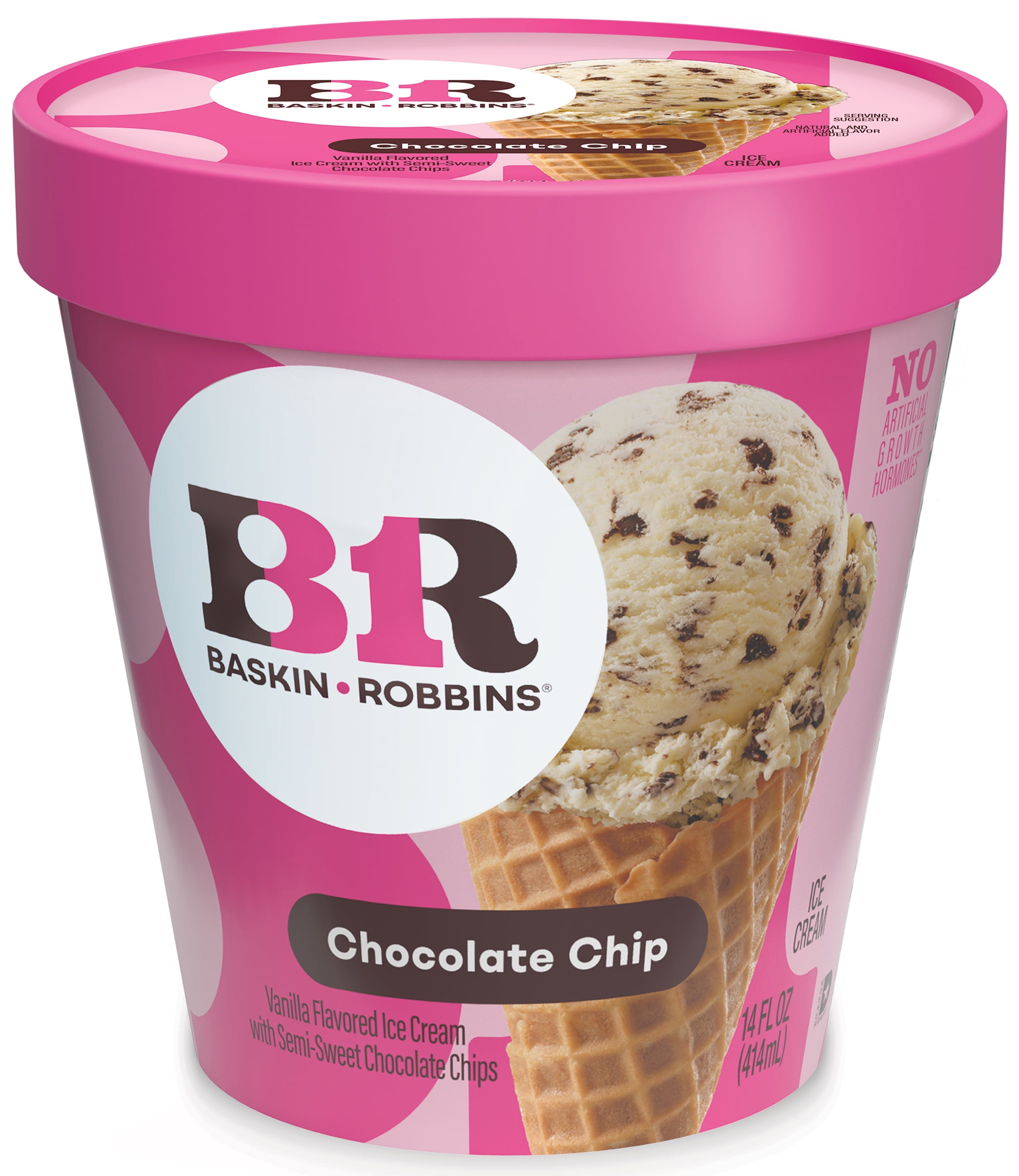 Baskin-Robbins Chocolate Chip Ice Cream, 14 fl oz Cup – Vanilla Ice Cream with Rich Chocolate Chips