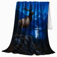 thumbnail image 2 of Elk by Moonlit Lake and Blue Mountains, Regal Rustic Style for Wildlife Lovers, Alpine Night Scene and Father's Day Gift, Warm Flannel Blanket for Cabin and Study Room, Home Decor, 2 of 9