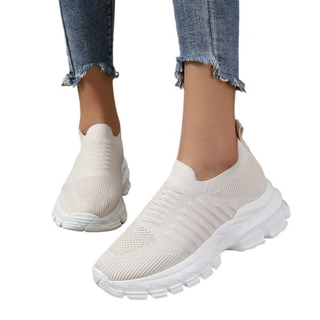 

Fashiona Spring And Summer Women Sports Shoes Thick Bottom Middle Heel Platform Lightweight Flying Woven Mesh Breathable Slip On Comfortable Women s Wedge Sneaker Sneaker Boots for Women Sneaker Socks