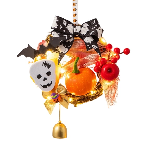 Halloween Wreath with Light,10 Inch DIY Pumpkin Door Hanging Halloween Decor for Porch,Party,Home - Great Halloween Decorations & Halloween Lights,A/B/C(A)