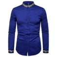 thumbnail image 2 of Lilgiuy Men Casual Buttons Stand-up Collar Embroidered Long Sleeve Blouse Shirt for Bodybuilding Gym, 2 of 4