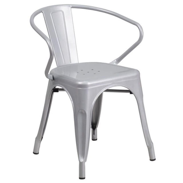 Bowery Hill Industrial Metal Stackable Dining Arm Chair in Silver