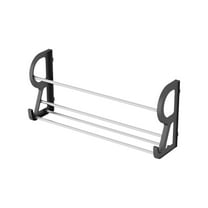 LACKUST Wall Mounted Shoe Rack No Drill, Black Stainless Steel Bathroom Entryway Shoe Storage, Adhesive Damage-Free Wall Shoe Rack with Towel Hanger Function