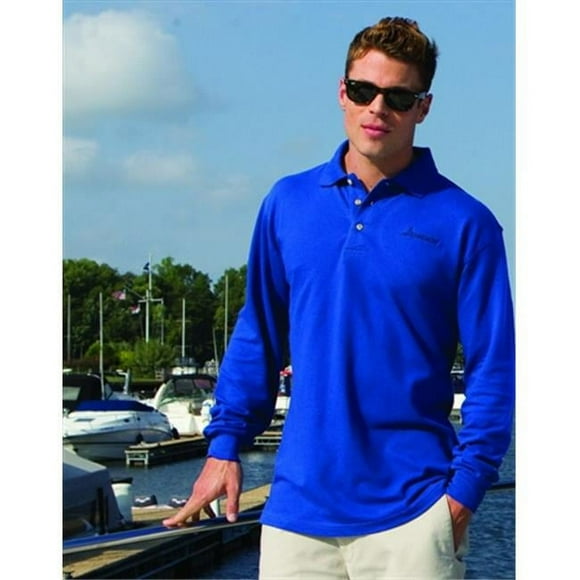 Whispering Pines Sportwear 7015 Meridian Long Sleeve Mesh-Pique Polo Shirt- Royal- 3XL