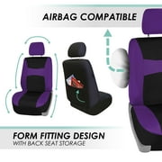 FH Group Universal Fit Cloth Car Seat Covers w/ Steering Cover & Belt Pads Full Set Purple