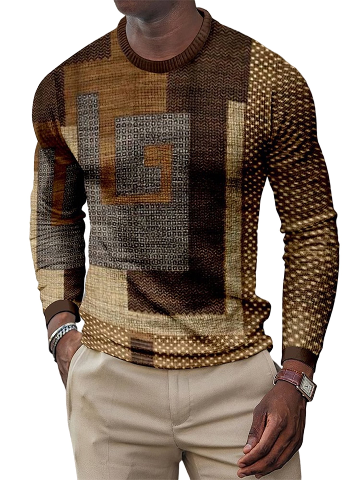 Mens 3D Gradient Printed Long Sleeve Casual Fashion Sweatshirt Solid Tops Hoodies