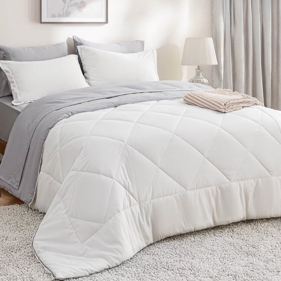 Durayloly 5 Piece Twin Size Comforter Set, Ultra Soft Bed in a Bag, All Season Bedding Set with Comforter, Sheets, Pillowcases & Shams, White & Light Gray