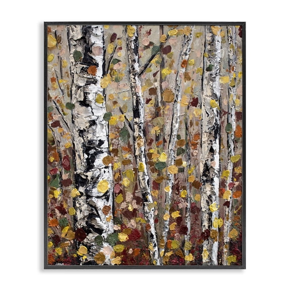 Stupell Industries Rustic Lodge Autumn Birch Trees Abstract Leaves Black Framed Giclee Art, 16 x 20, by Jen Seeley