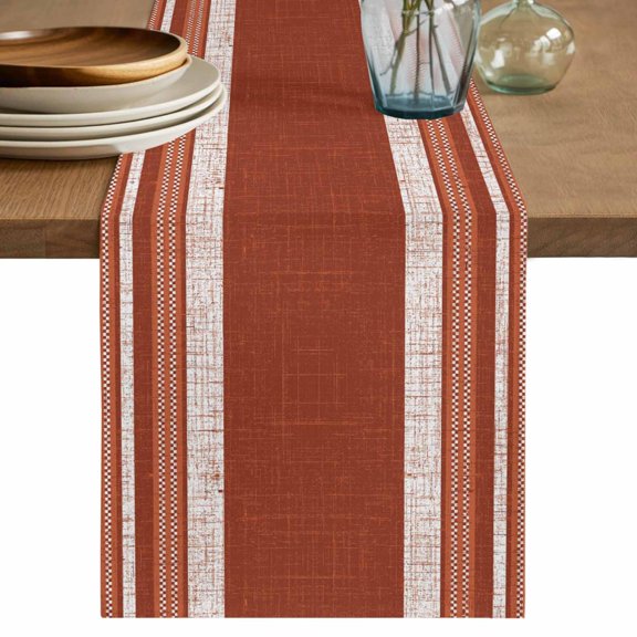 Table Runners 90 Inches Long Dress Scarves, Vintage Rust Red Striped Farmhouse Coffee/Dining/Kitchen Table Decor Table Runner for Living Room, Farmhouse Modern Stripes Boho 13x90 Inch