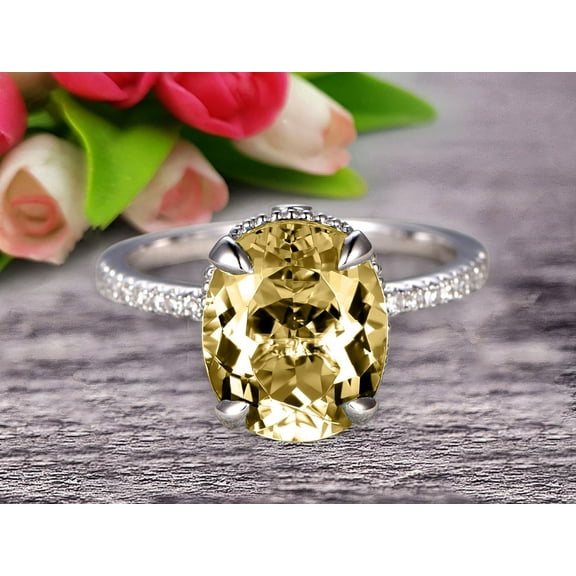 1.75 Carat 8x6mm Oval Cut Champagne Diamond Moissanite Engagement Ring on 10k White Gold