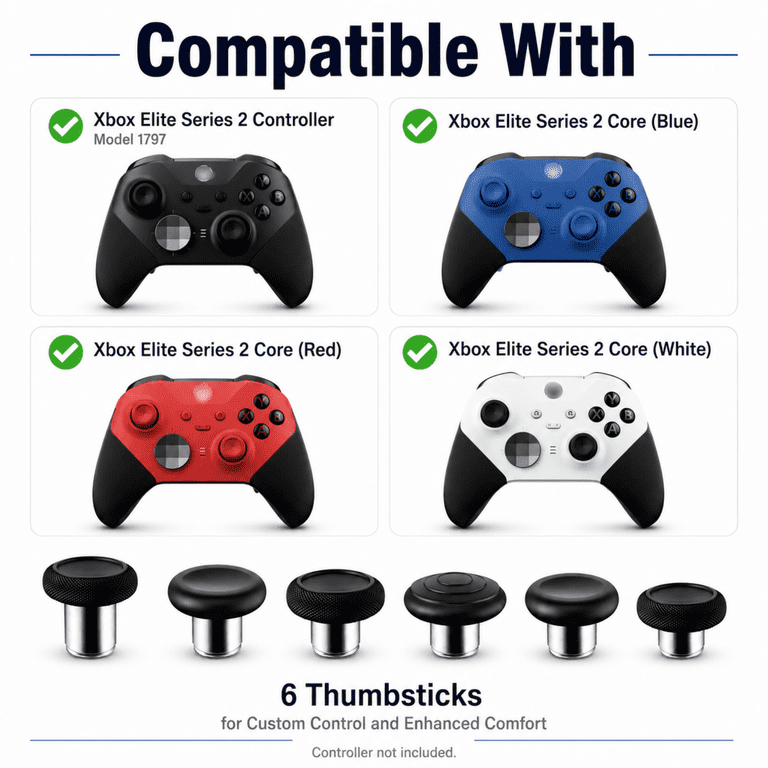 Replacement Thumbsticks for Xbox Elite 2 Controller, 6 in 1 Swap